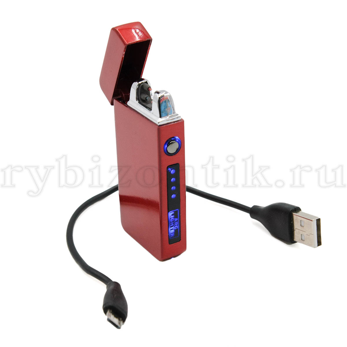 Зажигалка плазменная с кнопкой с зарядкой от USB и кабелем