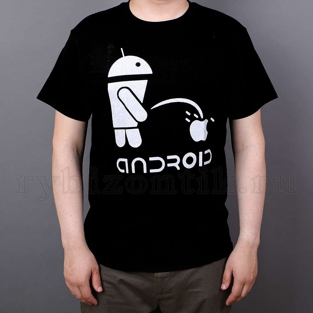 Чёрная футболка с рисунком Android наливает в Apple