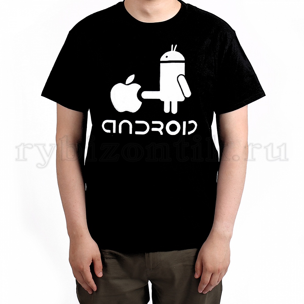 Чёрная футболка с рисунком Android натыкивает Apple