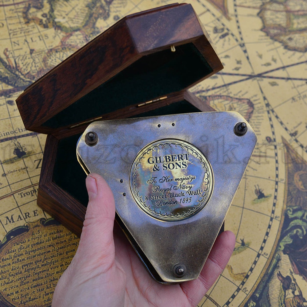 Солнечные часы-компас большие в деревянной шкатулке