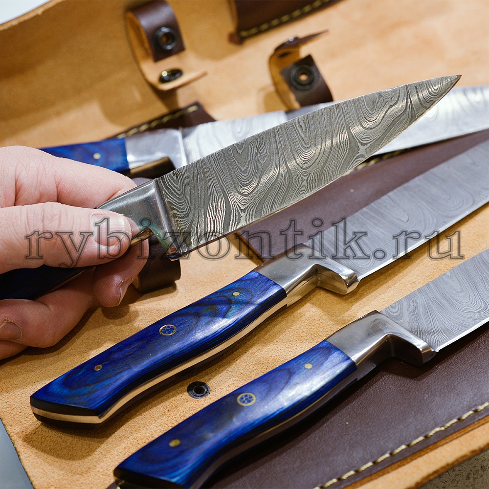 Набор ножей с лезвием из дамасской стали и рукояткой из Paka-wood
